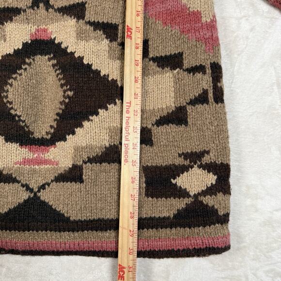 Vintage Ralph Lauren Country Navajo Hand Knit Cardigan Sweater Wool Size M Aztec - Picture 8 of 8